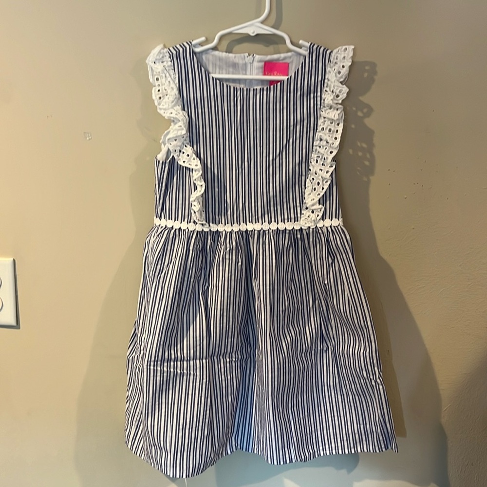 Lilly Pulitzer Blue and White Striped Eyelet Trim Girls Dress